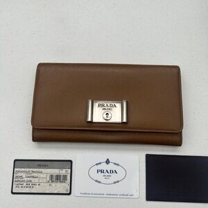 Prada Cannella Saffiano Lock Wallet